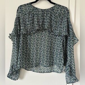 Anthropologie Sunday in Brooklyn Blue Floral Long Sleeve Ruffle Blouse XS